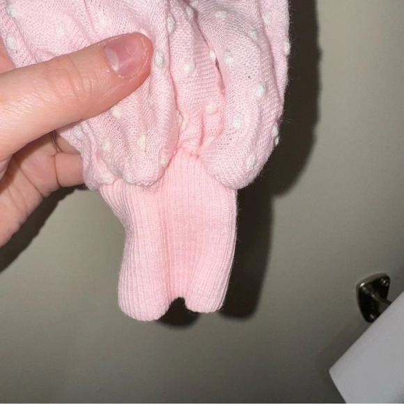 Women’s Vintage Retro Coquette  Singe Stitch Pink Eyelet Long Sleeve Sheer Top - Picture 7 of 14